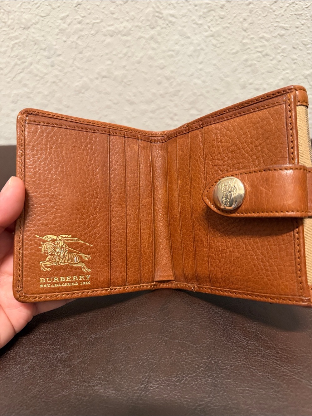 Burberry Tan Canvas and Brown Leather Buckle Wallet - Picture 5 of 8
